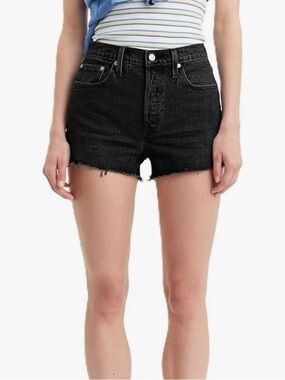 Levi's 501 Black Distressed High-Rise Cutoff Denim Shorts, size 34